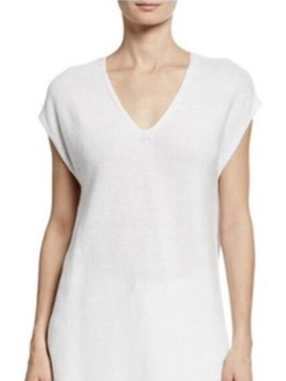 KERISMA WHITE TEXTURED V-NECK SLEEVELESS TUNIC SWEATER lightweight resortwear - Picture 1 of 7